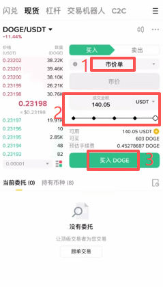 市价买入操作页面