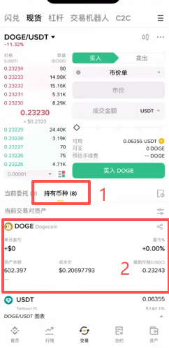 查看持有币种和卖出操作页面