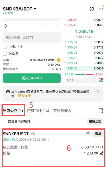 限价买入与查看订单页面
