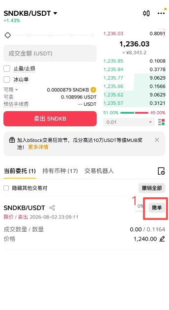 撤单和市价卖出操作页面