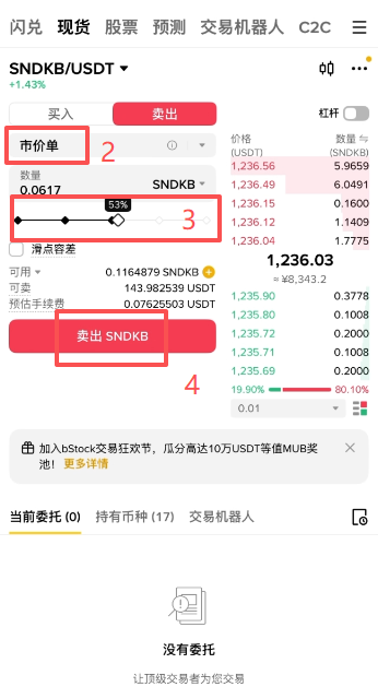 撤单和市价卖出操作页面