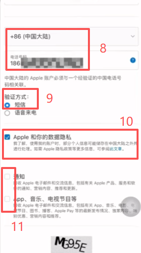 Apple ID创建账户信息填写表单
