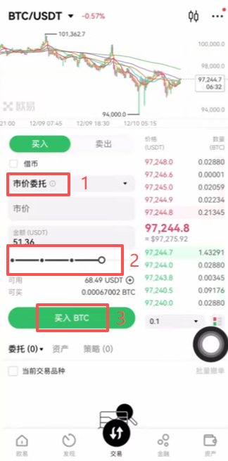 欧易现货交易市价委托成交确认界面