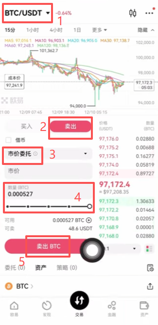 市价卖出比特币操作页面