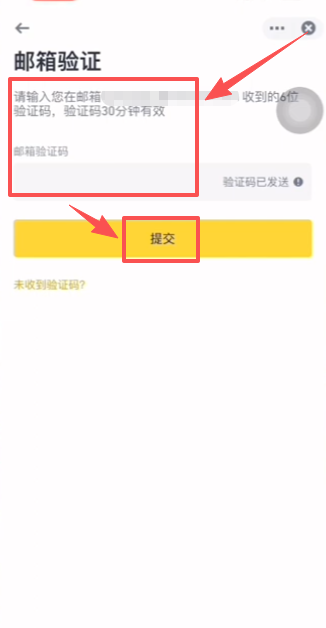 币安邮件验证码输入界面