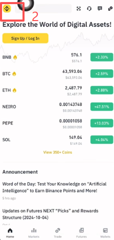 币安APP语言设置选择中文的界面