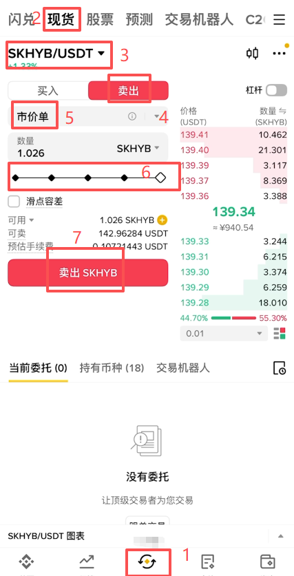 SKHYB市价单卖出操作界面