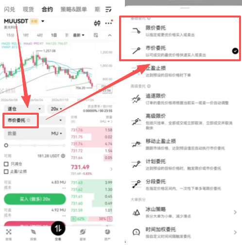 委托类型选择下拉菜单