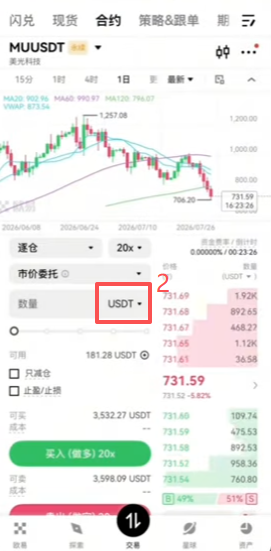 开仓数量输入框与单位切换
