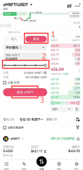 欧易美股现货卖出操作界面
