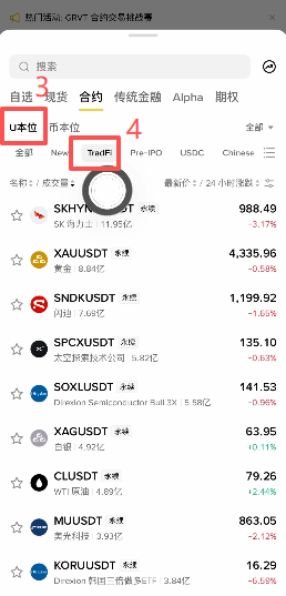 币安合约页面U本位合约TradFi板块