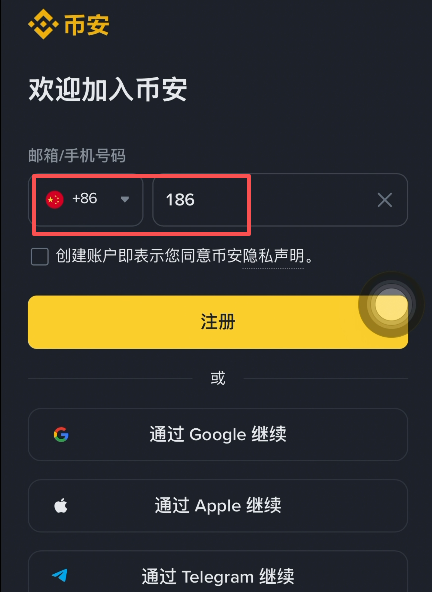 注册页面邮箱与手机号选择界面
