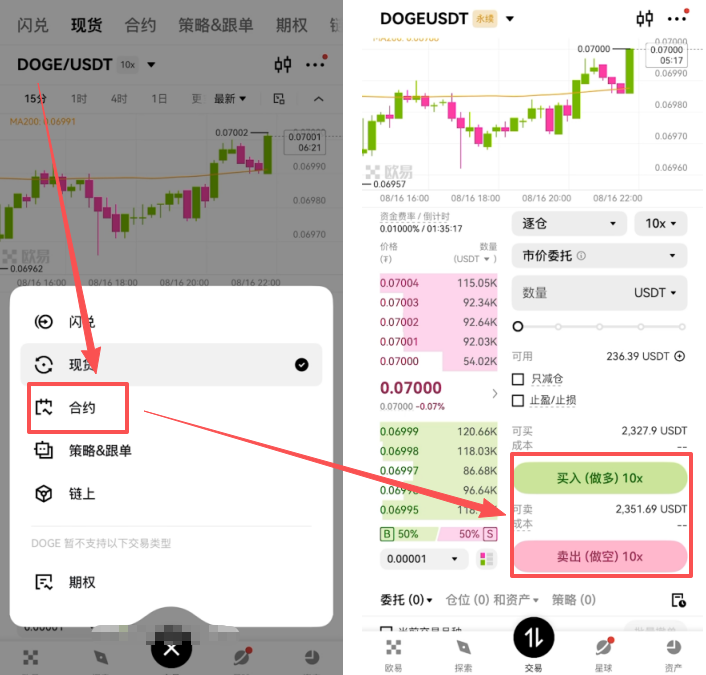 欧易合约交易页面DOGE合约入口