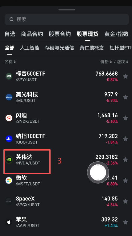 Bitget tradfi板块英伟达rToken下单界面