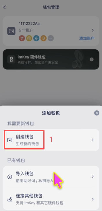 创建钱包操作页面