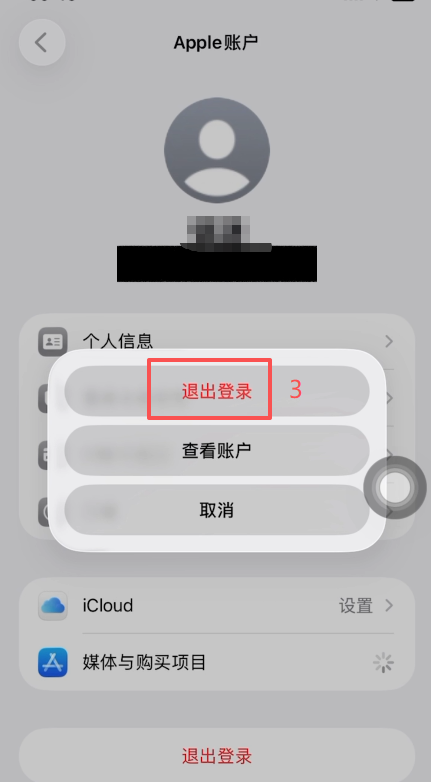iOS设置中「媒体与购买项目」退出登录按钮