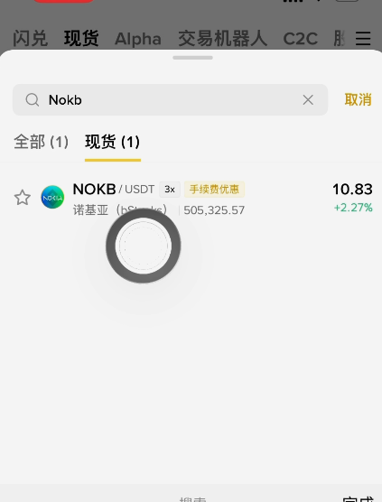币安搜索栏输入NOKB的结果界面