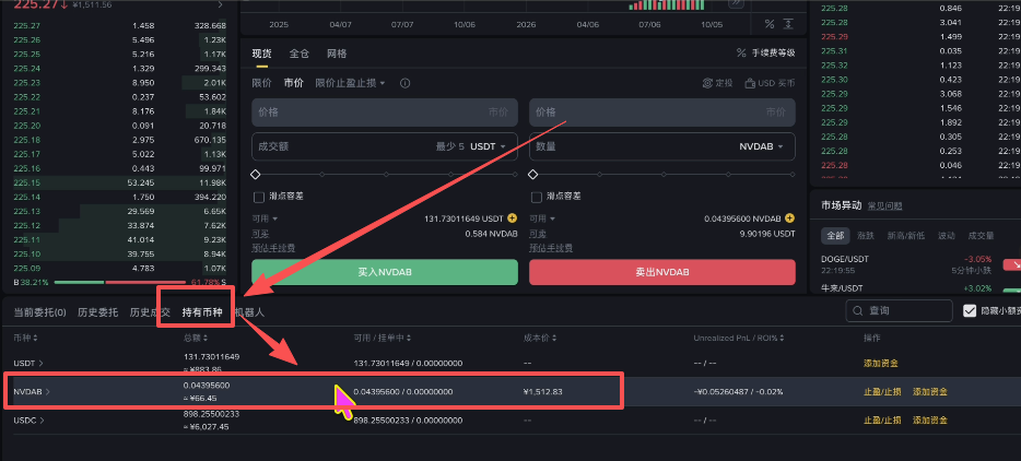 币安持有币种页面英伟达代币持仓显示