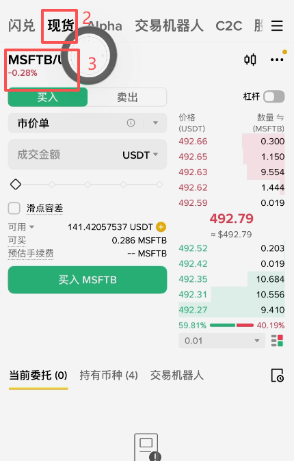 币安现货交易页面Bstocks板块展示界面