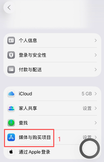 iPhone设置中「媒体与购买项目」登录界面