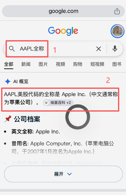 Bstocks监管入口搜索AAPL的结果页面