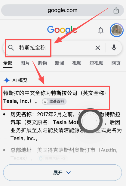 特斯拉全称搜索结果页面
