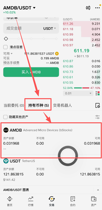 币安现货账户持有币种显示AMDB
