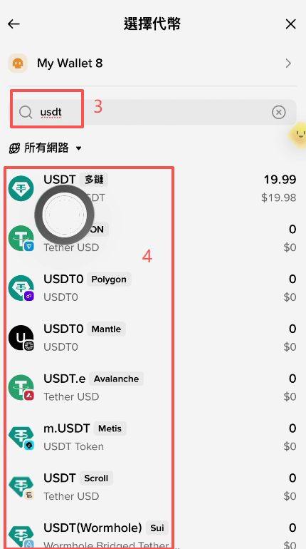 币安钱包多链USDT地址搜索TRC20界面