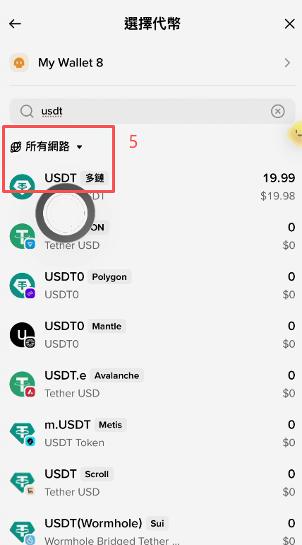 币安钱包多链USDT地址搜索TRC20界面