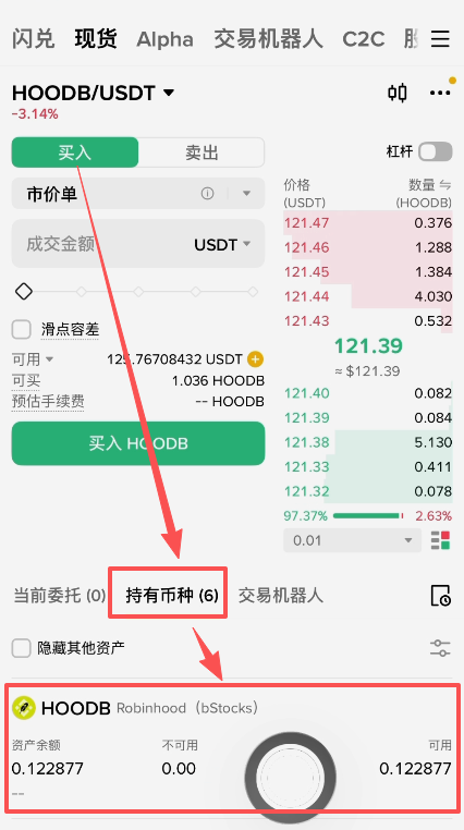 币安资产页持有HOODB代币详情