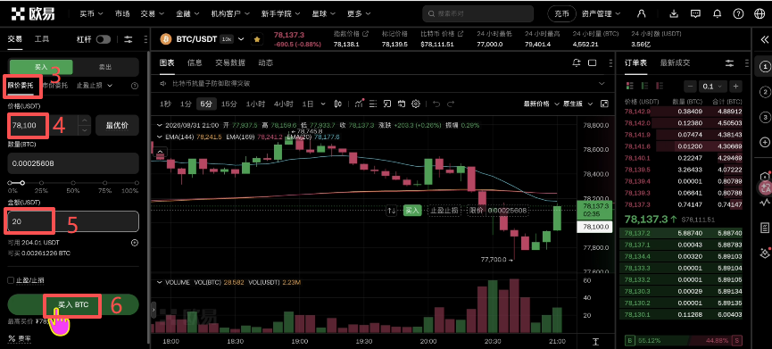 OKX现货下单区限价单填写界面