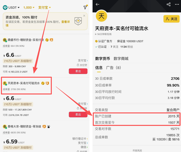 商家主页账户创建时间和首次交易时间