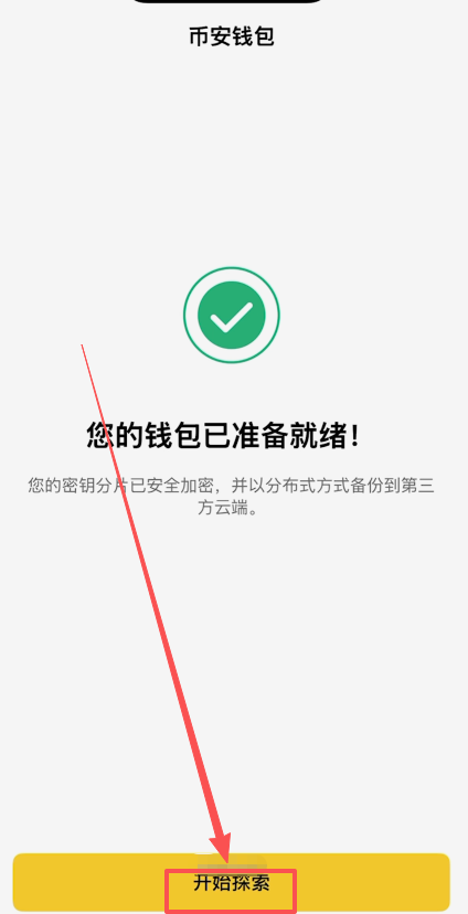 币安WEB3钱包备份完成后开始探索界面