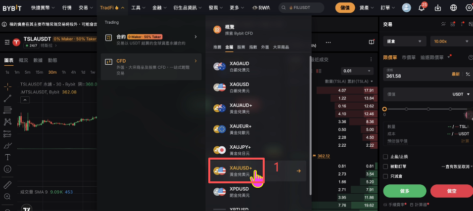 CFD黄金兑美元操作页面