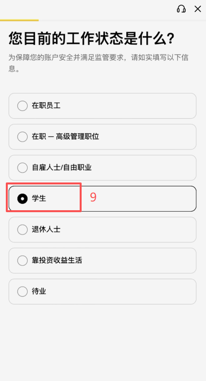 币安KYC身份认证信息填写页面