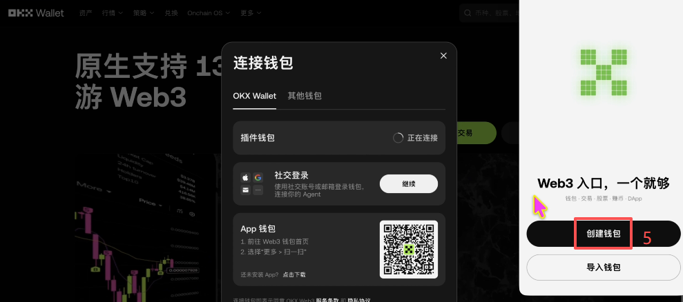 OKX Web3钱包连接成功后资产总览界面