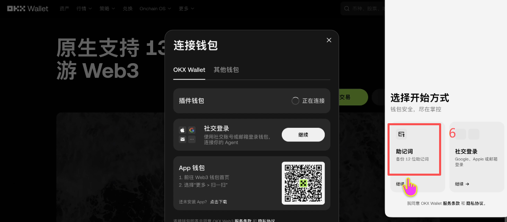 OKX Web3钱包连接成功后资产总览界面