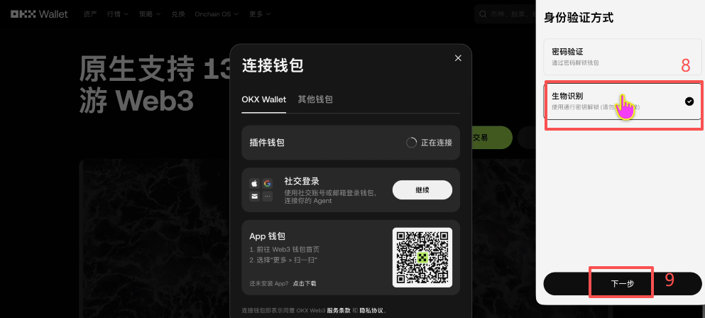 OKX Web3钱包连接成功后资产总览界面