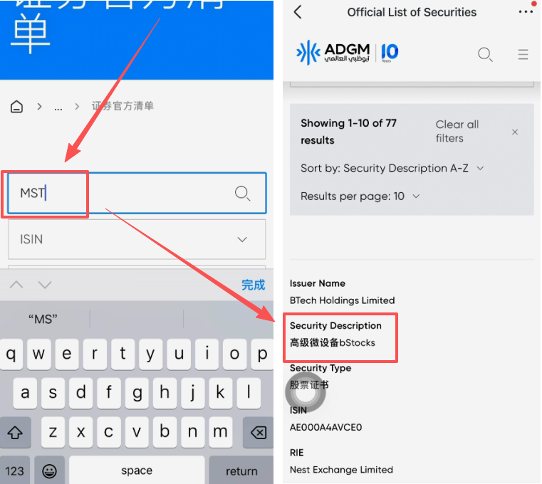 bstocks页面搜索MSTR监管资料结果