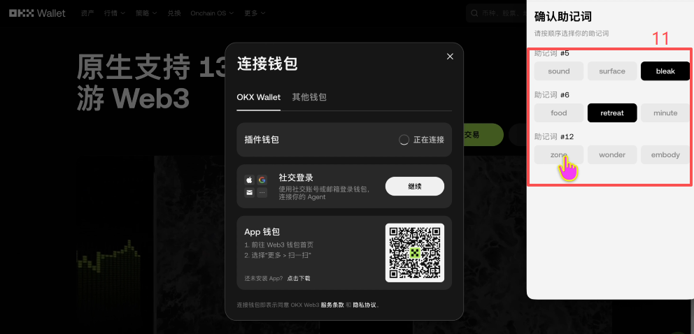OKX Web3钱包连接成功后资产总览界面