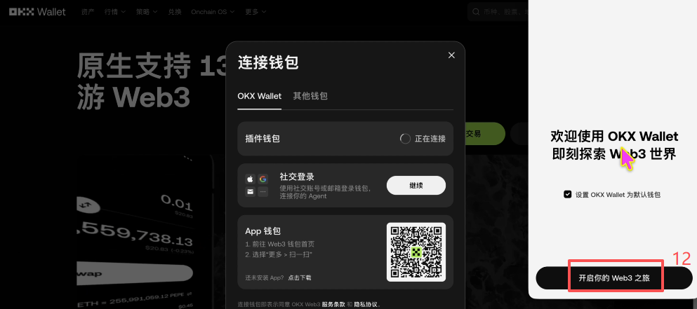 OKX Web3钱包连接成功后资产总览界面