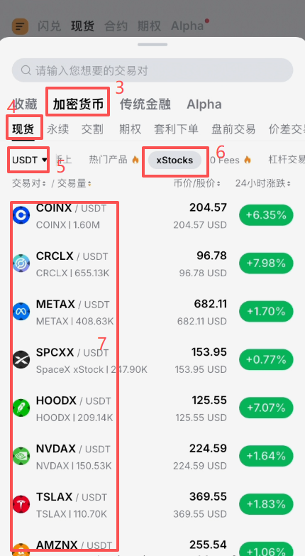 Bybit现货xStocks美股代币列表