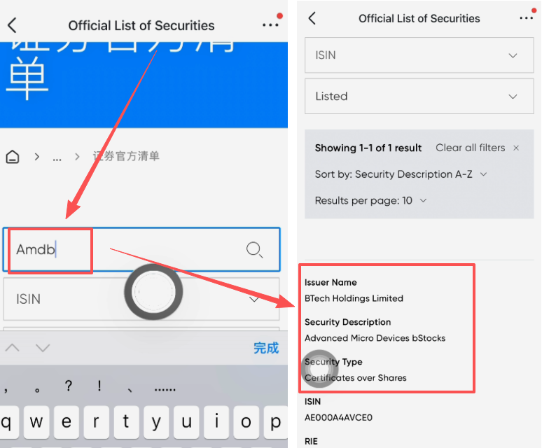 Bstocks监管页面搜索AMDB结果