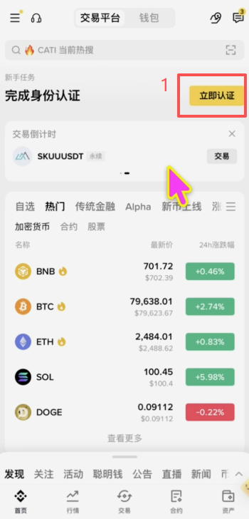 币安KYC选择证件类型界面