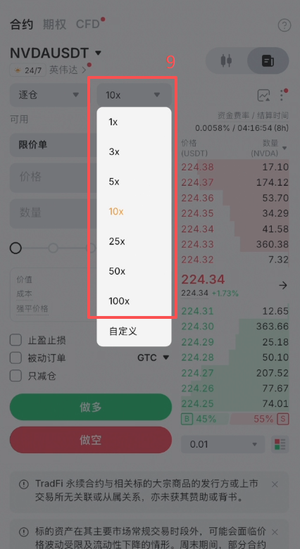 Bybit传统金融永续合约英伟达下单界面