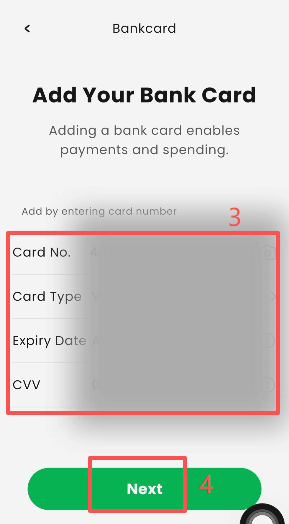 Tenpay Go添加银行卡填写卡号界面