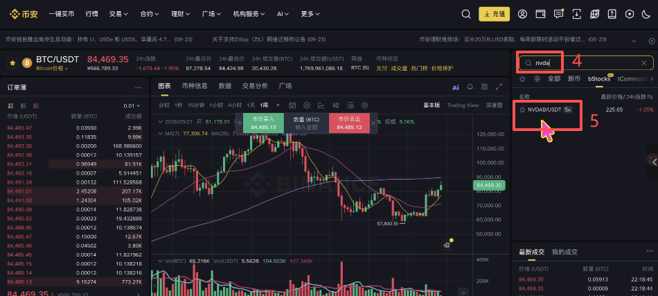 币安现货交易页面BStocks入口