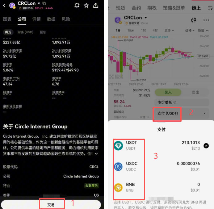 链上美股支持的购买币种展示页面