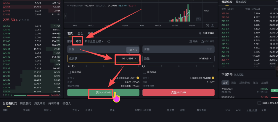 币安BStocks按金额购买英伟达操作界面
