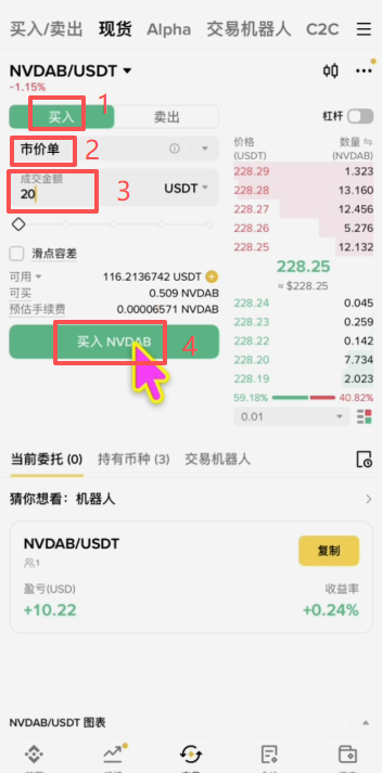 币安bstocks下单操作页面